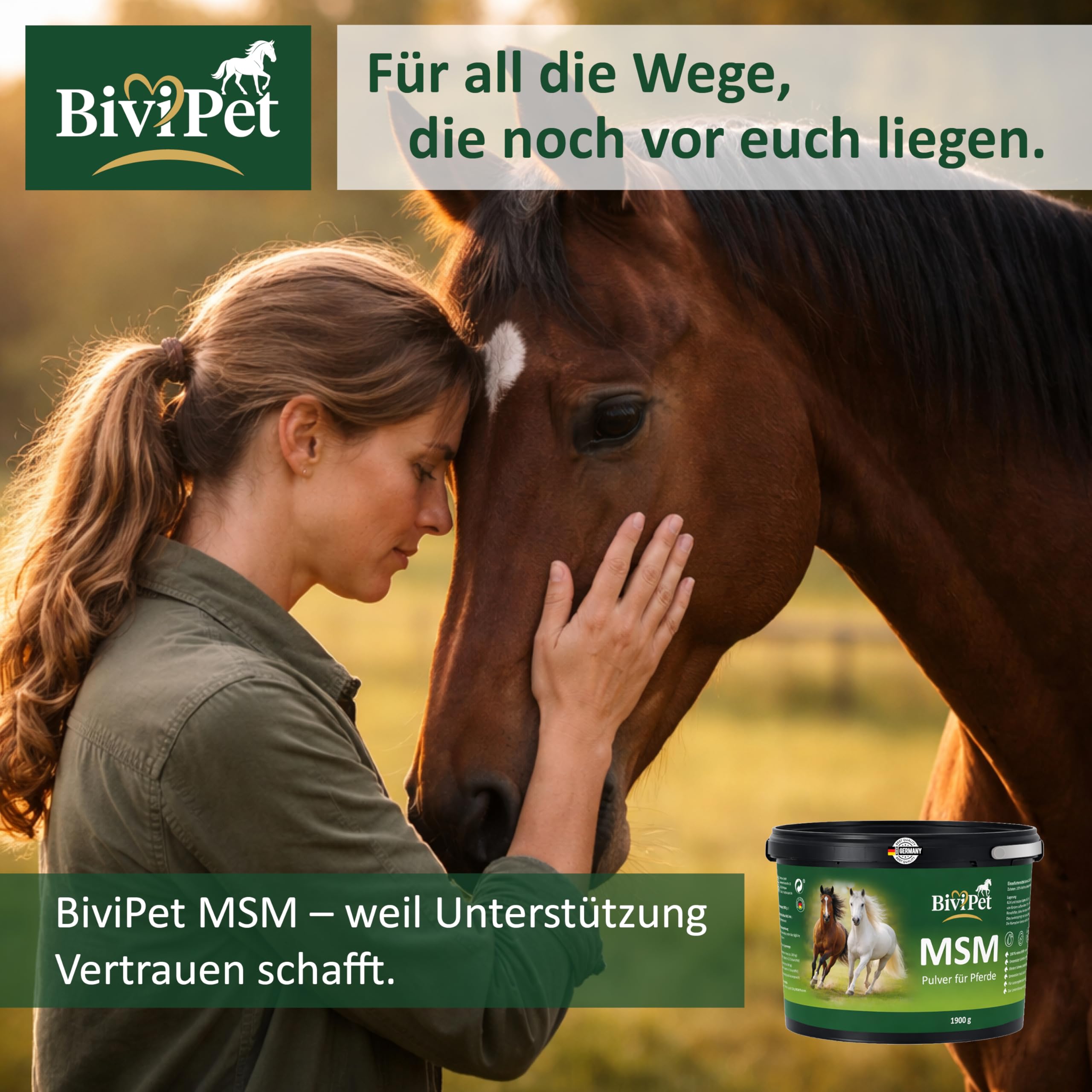 MSM Pulver für Pferde – 1,9 kg | 100% reines MSM ohne Zusätze | Für Gelenke, Beweglichkeit, Sehnen & Hufe | Eimer mit Henkel inkl. Dosierlöffel | Made in Germany