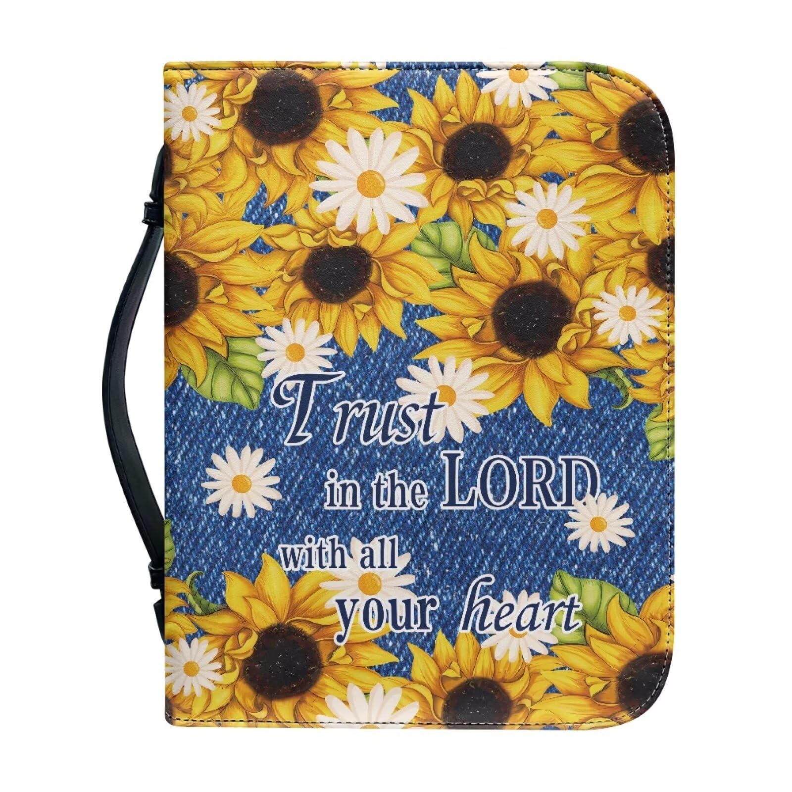 Talayituse Sunflower Daisy Print Bible Covers for Women Men Trust in The Lord PU Leather Bible Case Bible Bag Tote Book Carrying Case Christian Bible Accessories with Handle, XL — image 1
