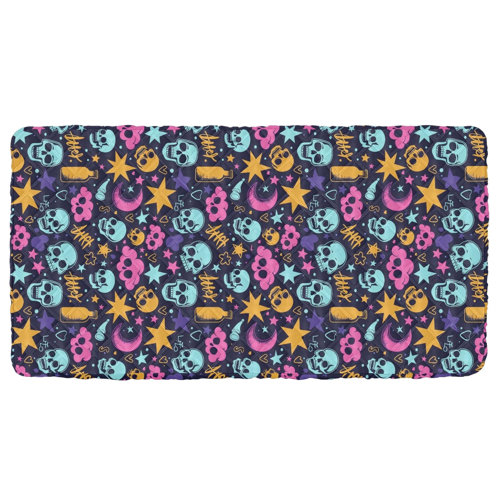 Portable Toddler Bed Sheet for Kids Blue Skull Graffiti Travel Bed Fitted Sheet