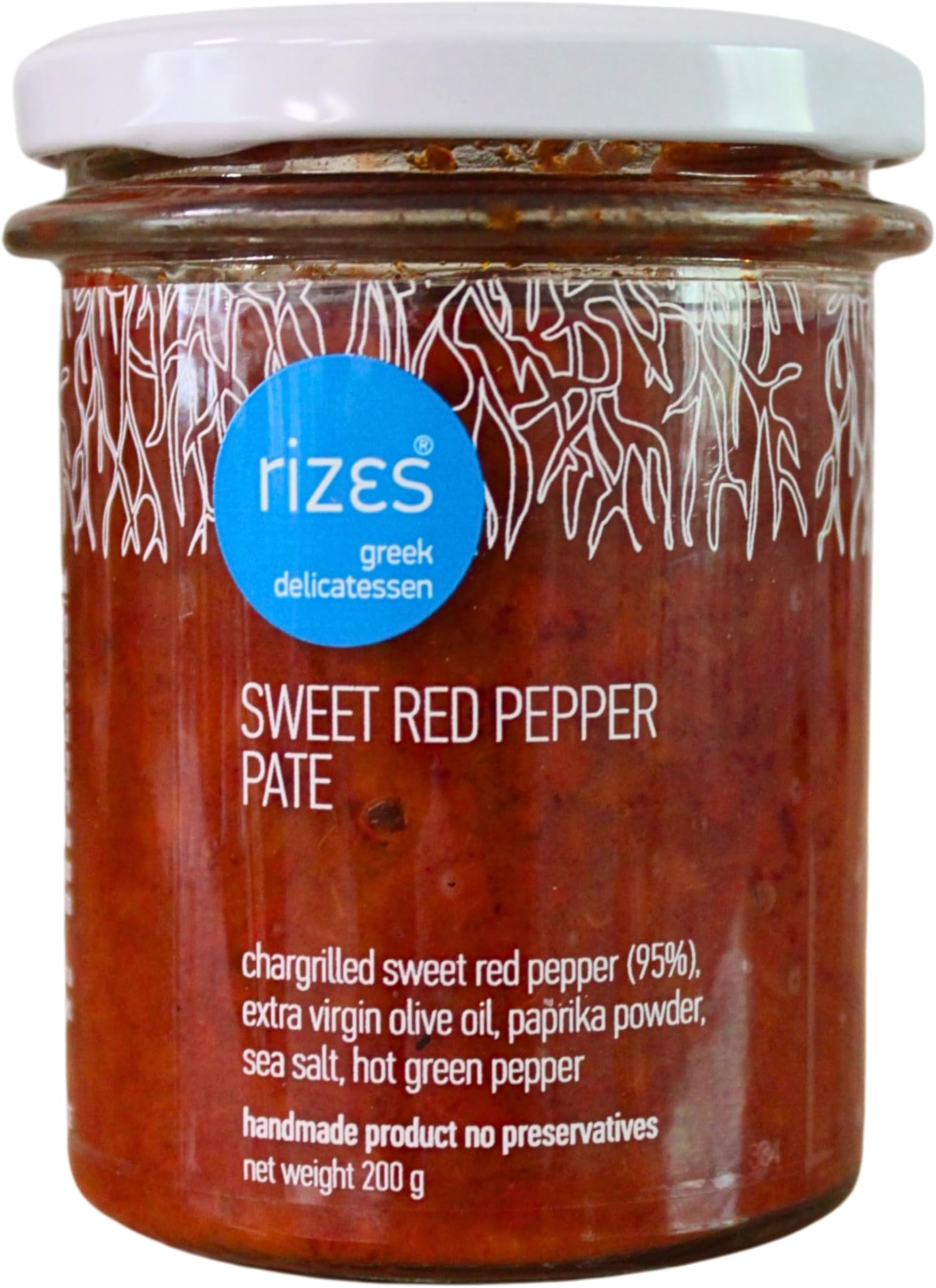 Rizes Greek Delicatessen Sweet Red Pepper Paste 200 g | Handpicked Smoked Pepper Spread | Vegan & Vegetarian Friendly | Gourmet Mediterranean Dip & Sauce