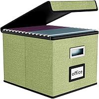 Vista 2 de Caja organizadora de archivos Huolewa con tapa, organizador de carpetas de archivos plegable para almacenamiento de documentos de oficina, caja