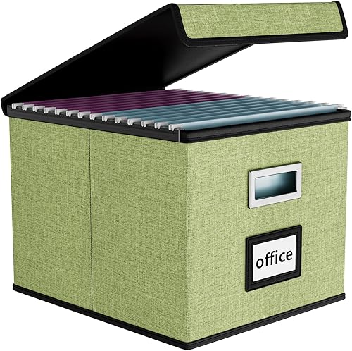 Miniatura 2 de Huolewa Caja organizadora de archivos con tapa, organizador de carpetas de archivos plegable para almacenamiento de documentos de oficina, caja de