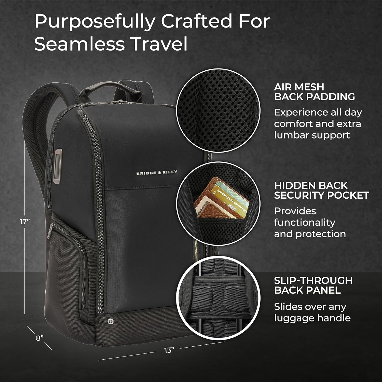 Briggs & Riley Medium Widemouth Backpack - Carry On Travel Backpack for Women & Men, Personal Item Bag, Self-Repairing Zippers, Padded Straps, Fits up to 15.6" Laptop - HTA Collection, Black - Image 2