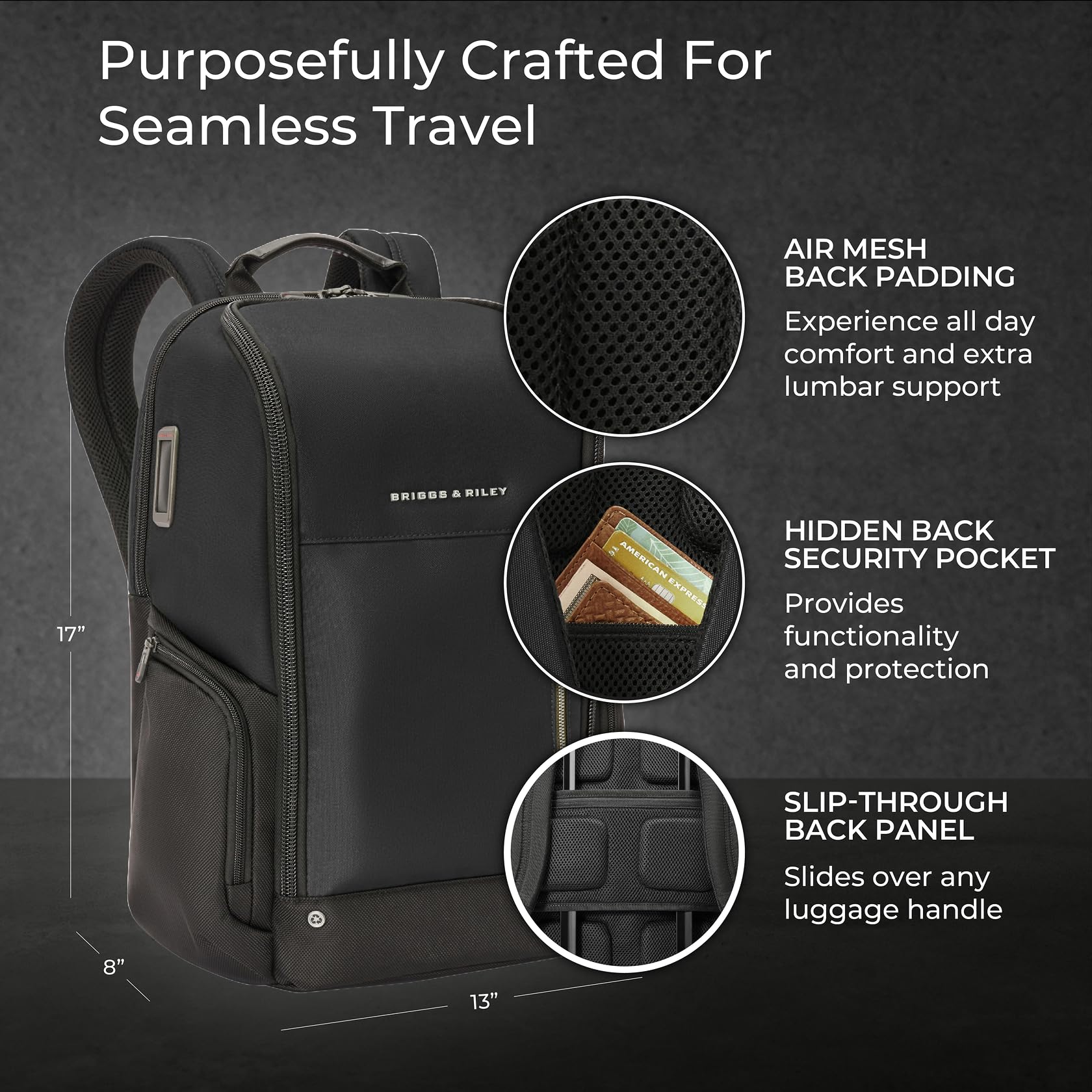 Briggs & Riley Medium Widemouth Backpack - Carry On Travel Backpack for Women & Men, Personal Item Bag, Self-Repairing Zippers, Padded Straps, Fits up to 15.6