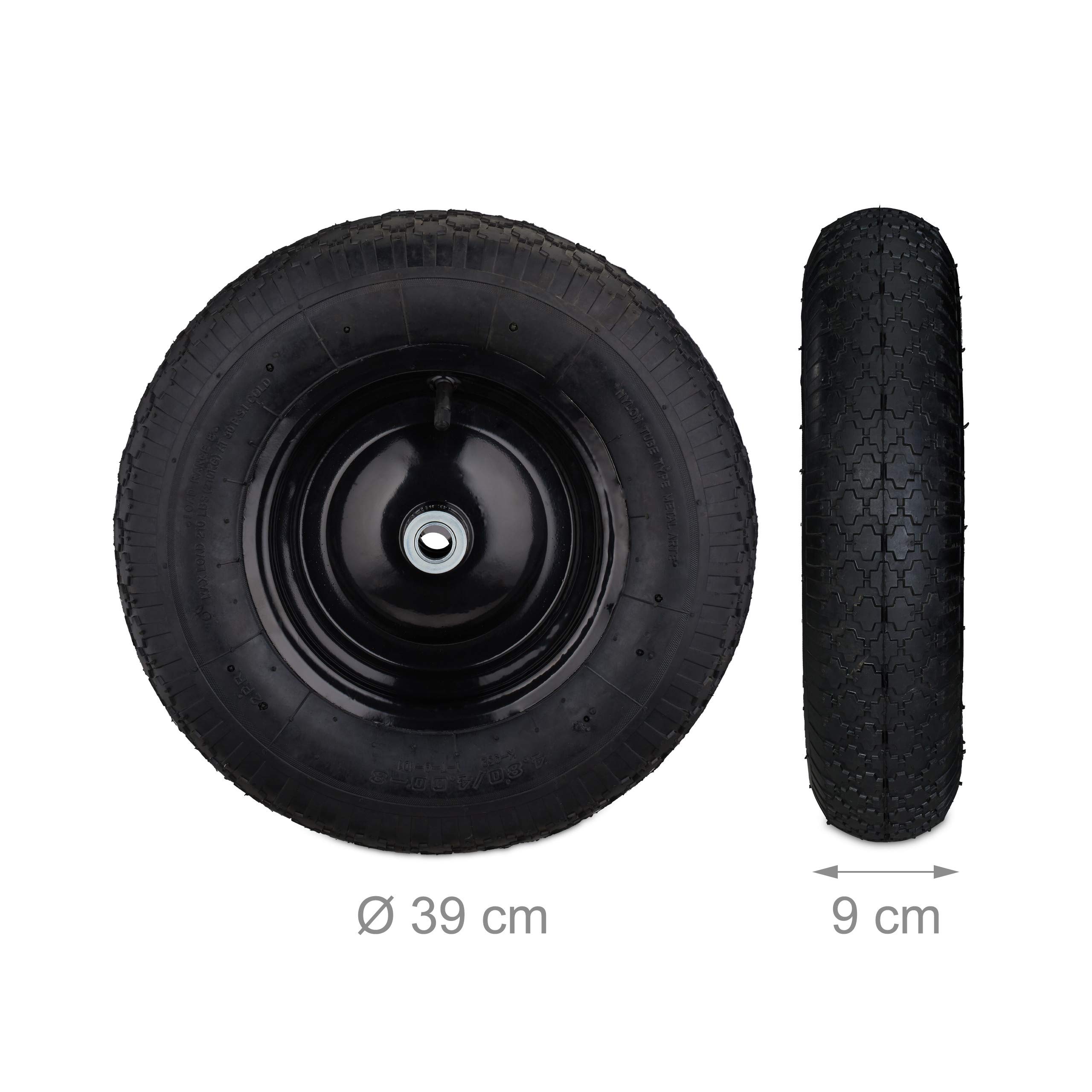 Relaxdays 2X Ruota per Carriola 4.80 4.00-8, ad Aria, Cerchione in Acciaio, con Valvola, Carico Max.120 kg, Nero