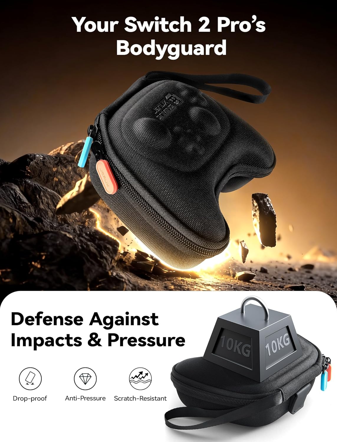 JSAUX Slim & Compact Case for Nintendo Switch Pro / Switch 2 Pro Controller, Hard Shell Travel Carrying Case, Portable Protective Bag with All Around Protection, Includes 6 Thumb Grips, Black - Image 6