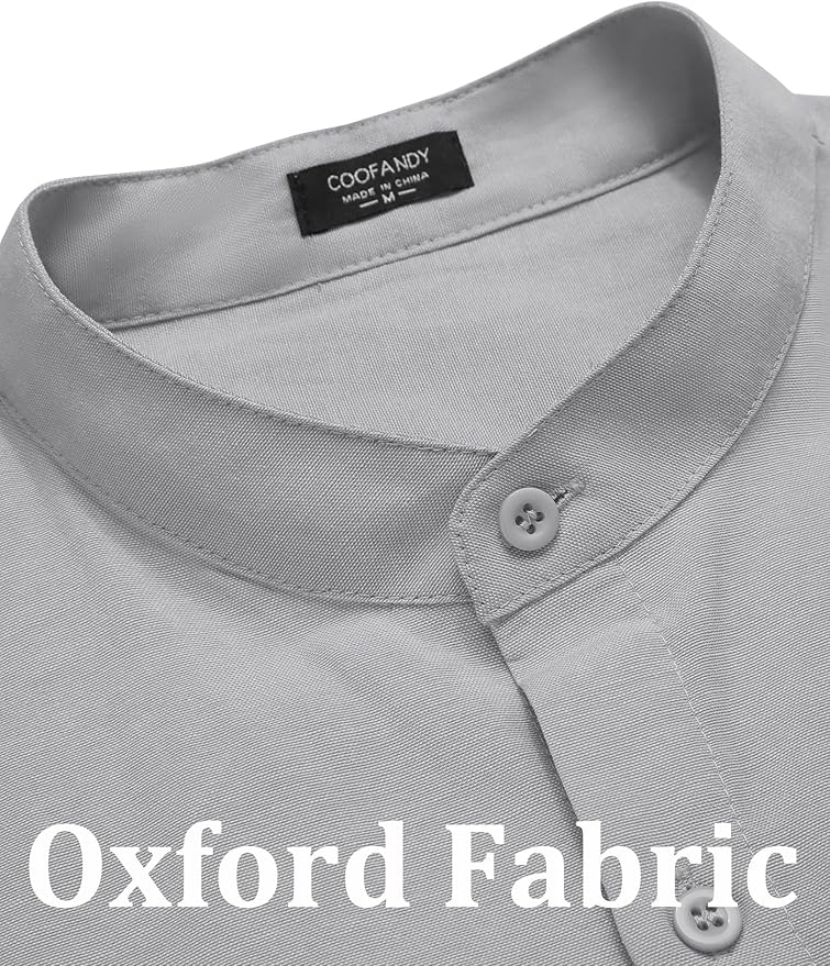 COOFANDY Men's Long Sleeve Oxford Dress Shirts Chambray Button Down Shirt Casual Band Collar Shirts