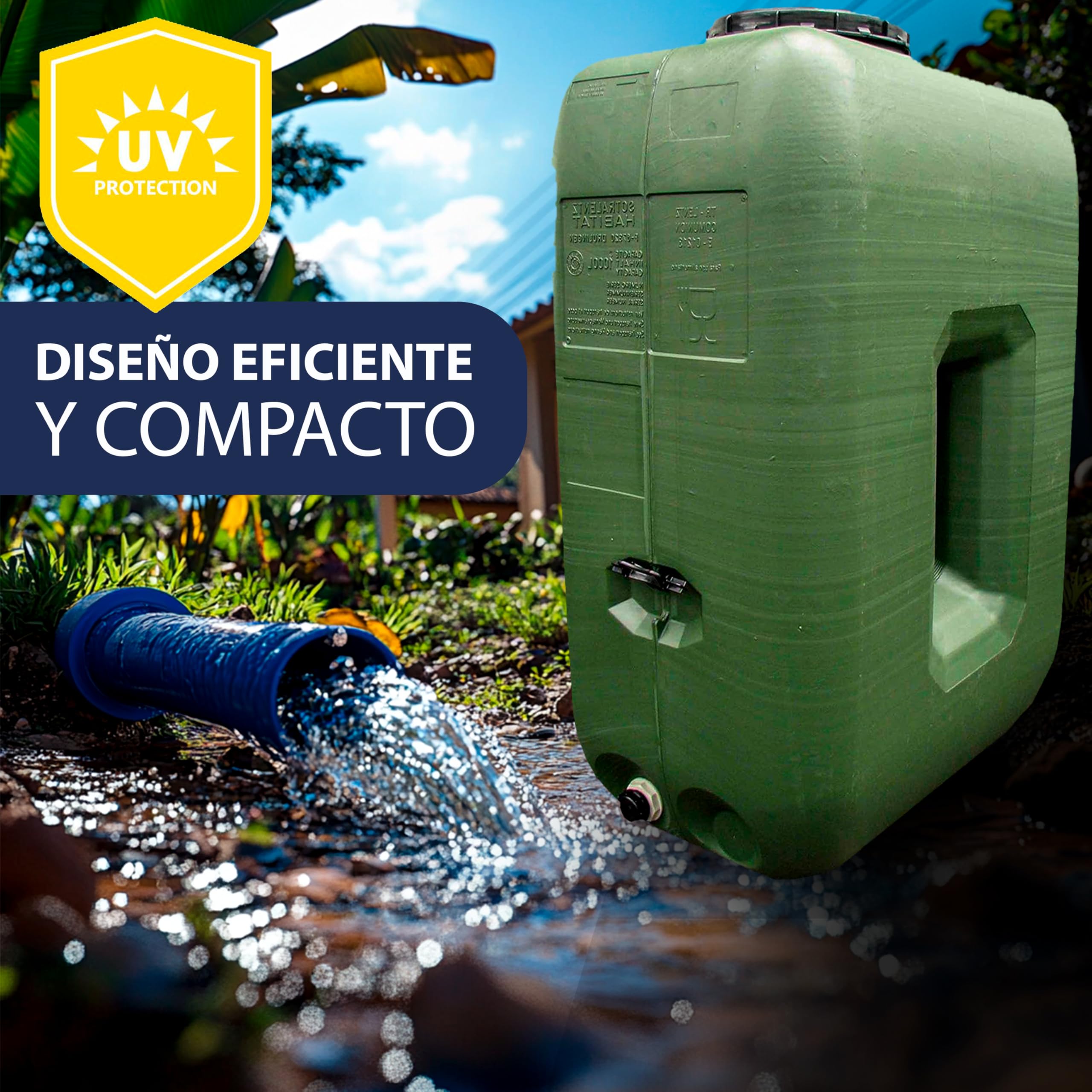Depósito de Agua 1000L - Tanque de Polietileno Resistente para Uso Alimentario, Protección UV, Diseño Eficiente y Compacto, Ideal para Almacenamiento en Campers y Sistemas de Agua Potable