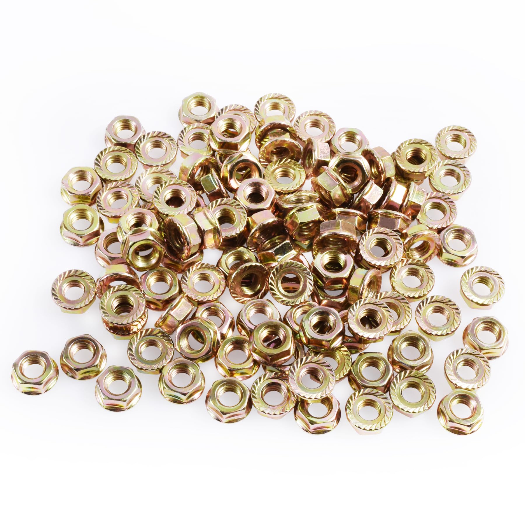 FOCMKEAS 20Pcs M6*1mm Yellow Zinc Hex Serrated Flange Nut,Metric Serrated Flange Hex Lock Nuts,Carbon Steel Flange Lock Nuts Galvanized，Full Thread