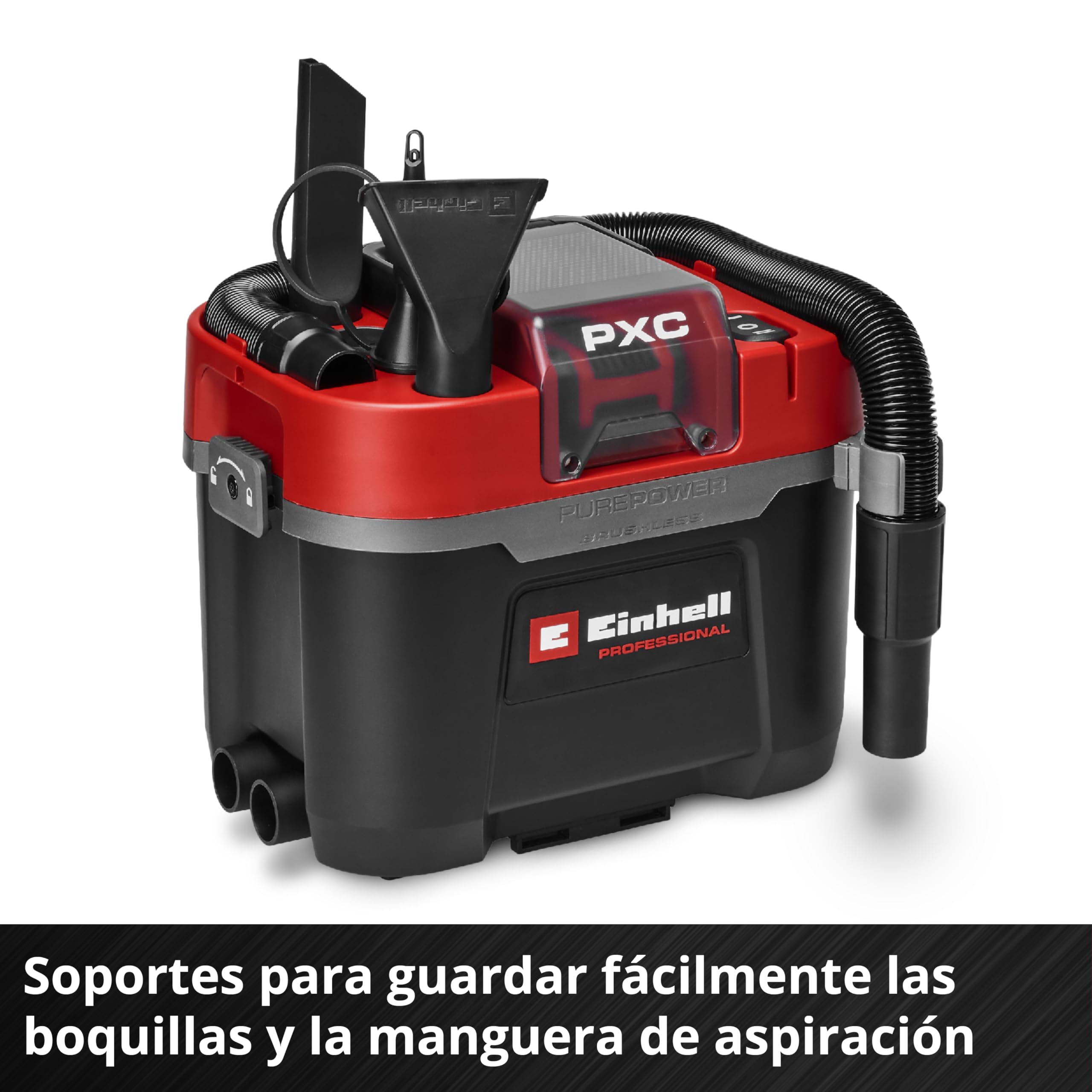 Einhell Professional Aspirador en seco y húmedo con batería TP-VC 18 Li BL L-Solo Power X-Change (18 V, brushless, Recipiente 10 l, 2 Niveles, Filtro Plisado, boquillas de aspiración, sin batería)