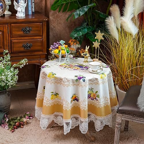 Miniatura 2 de SUTAVIA Mantel bordado de encaje, rectangular de granja, clásico, oblongo, antiguo, decoración de flores antiguas, mantel de macramé (amarillo, 60