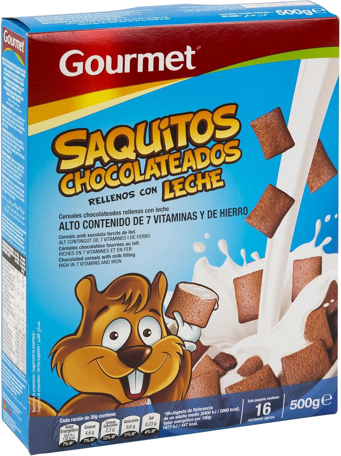 Gourmet Cereales Chocolateados Rellenos con Leche, 500g