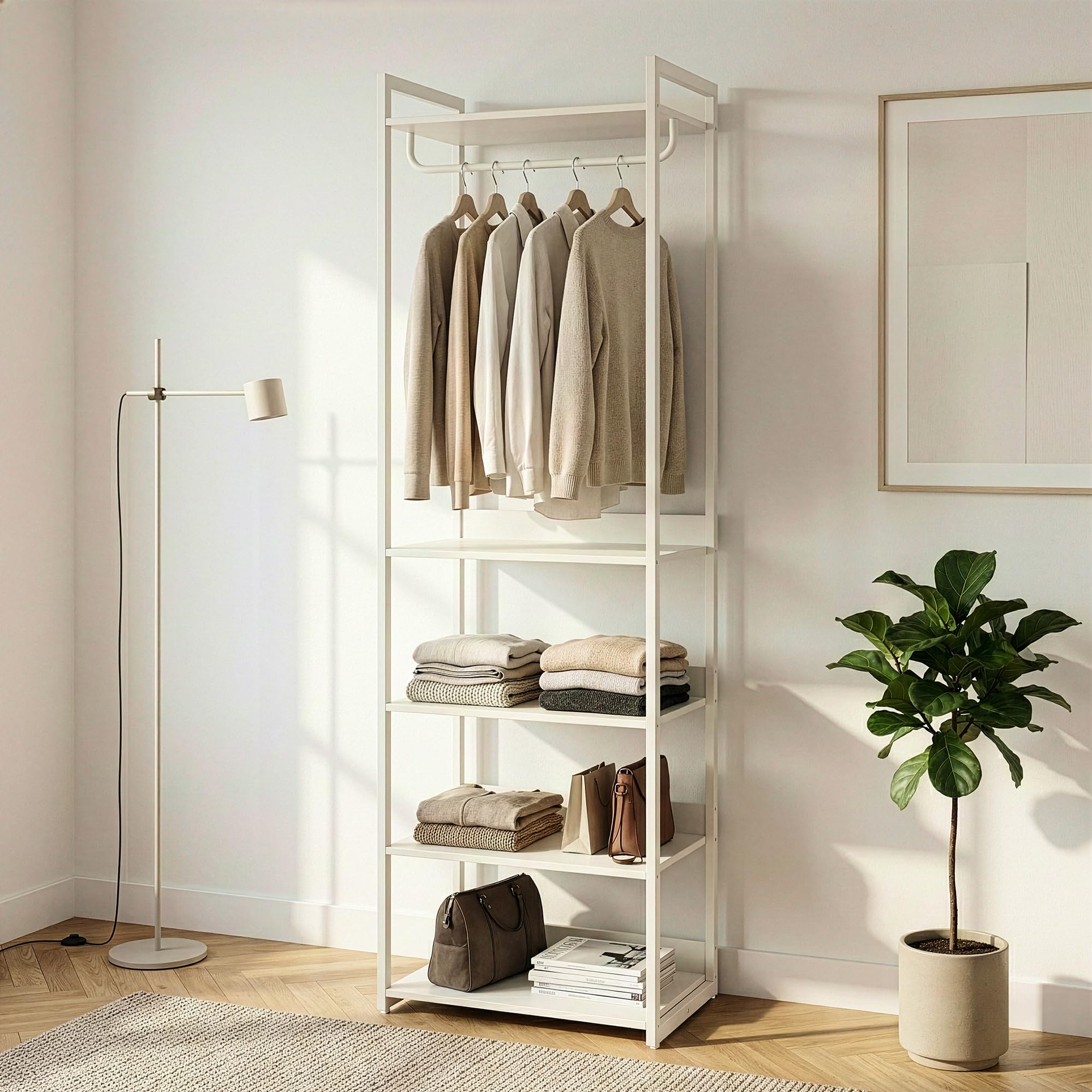 [en.casa] Stand Appendiabiti da Terra in Acciaio con 5 Ripiani Guardaroba Aperto con Vano Asta Portabiti Organizzatore per Ingresso Camera da Letto 200 x 61 x 40 cm - Grigio