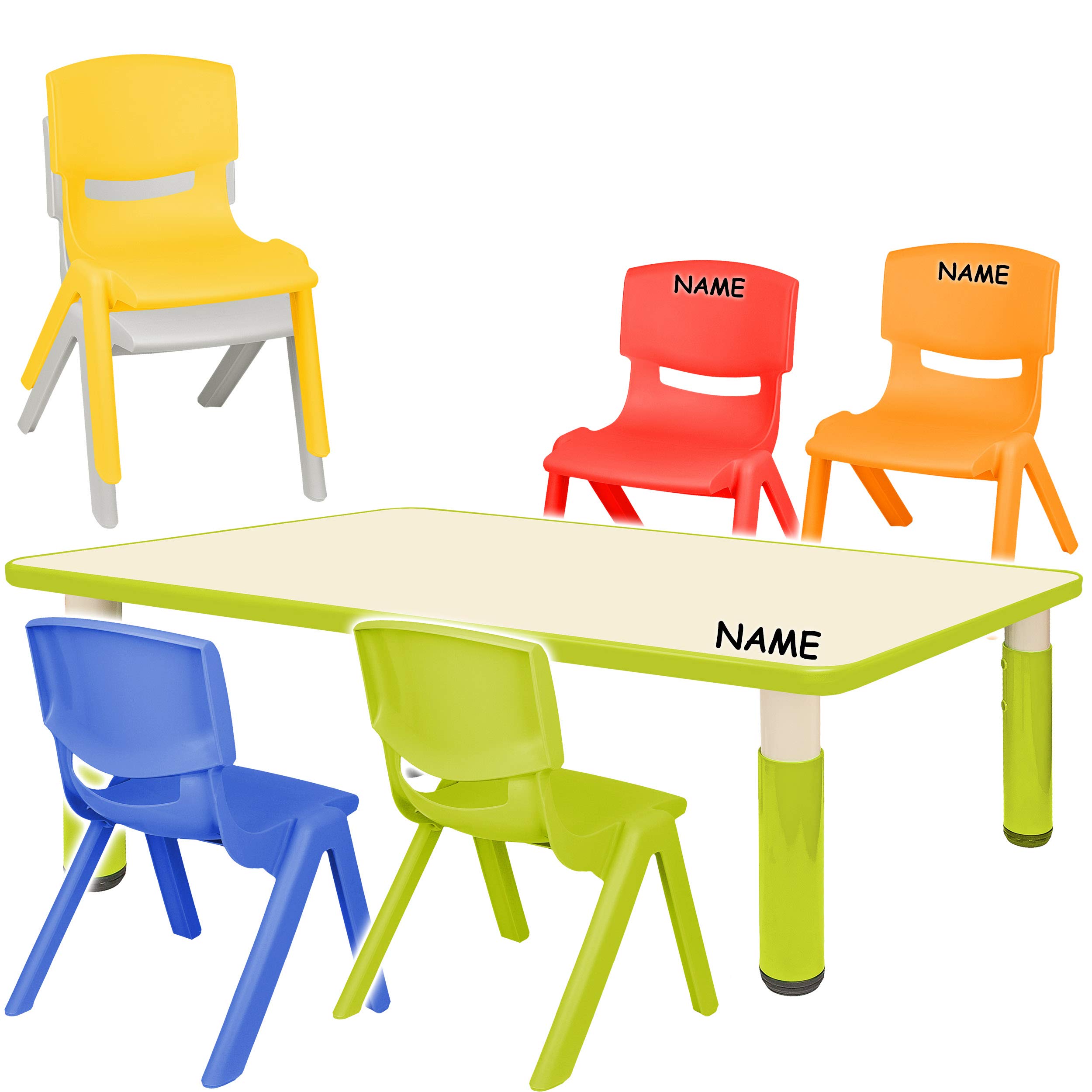 alles-meine.de GmbH Sitzgruppe für Kinder - Tisch + 6 Kinderstühle - Größen & Farbwahl - hell grün - höhenverstellbar - 1 bis 8 Jahre - Plastik - für INNEN & AUßEN - Kindertisch ..