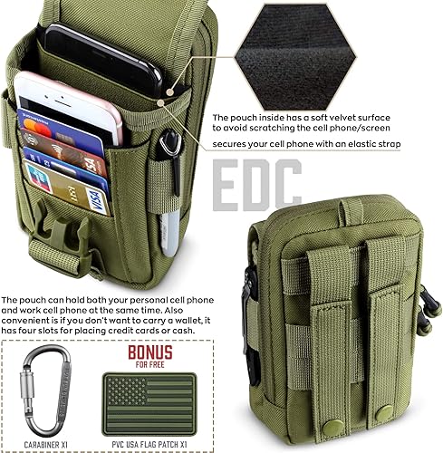 Miniatura 2 de WYNEX Bolsa táctica para teléfono con brújula, funda grande para teléfono inteligente, doble capacidad, pequeña bolsa EDC con hebilla de brújula y