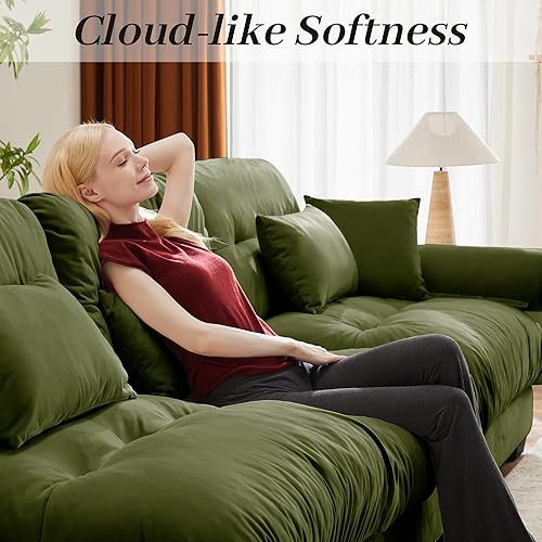 Miniatura 5 de Sofá modular de 130 pulgadas, sofás tapizados de terciopelo para sala de estar, sofá verde de 3 plazas con otomana móvil, sofá biplaza grande y