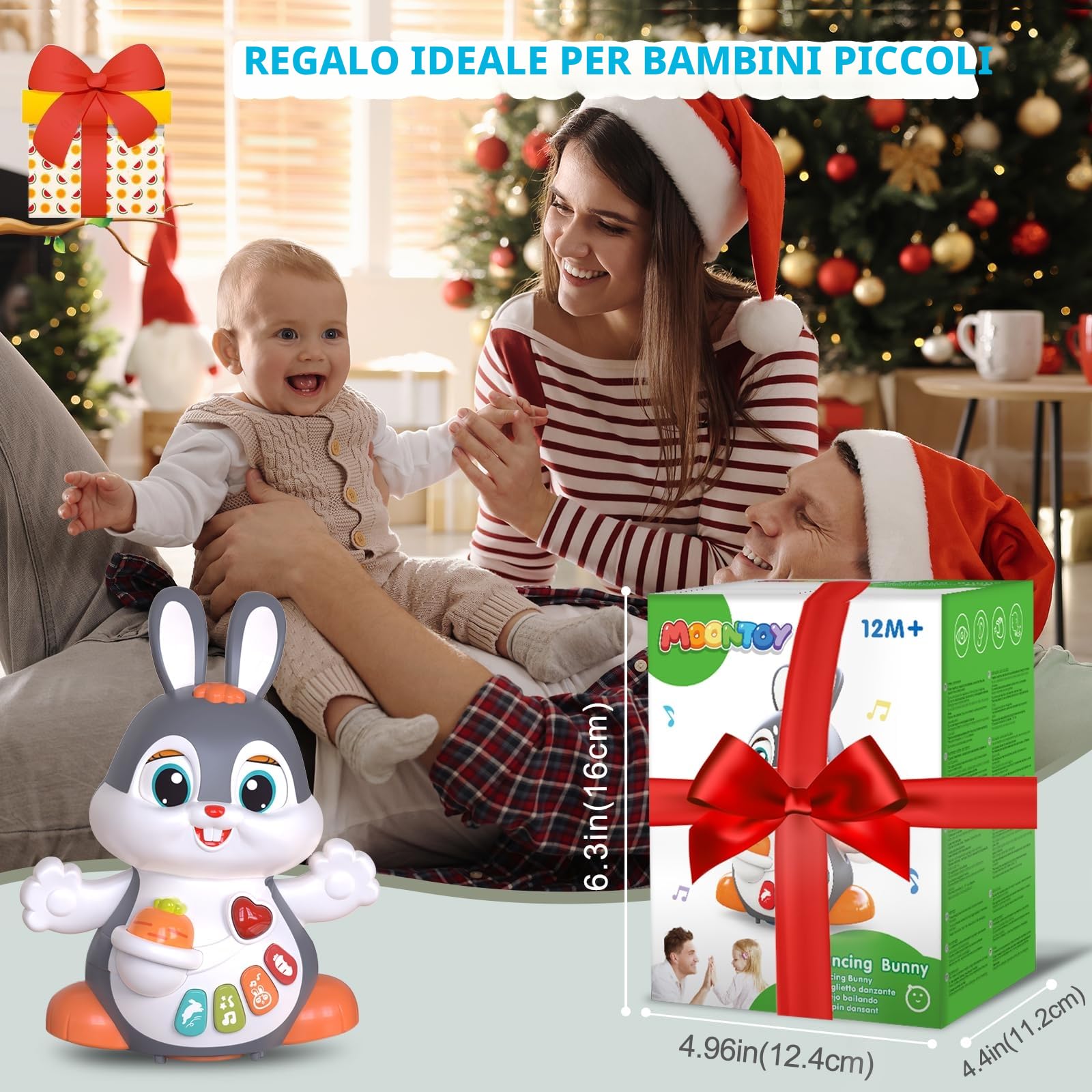 MOONTOY Giochi Musicali per Neonati, Coniglio Strisciante Interattivi con Musica e Luce,Natale Regalo Bambini 1 2 Anni 6 7 8 9 10 11 12 18 Mesi (HA9991)