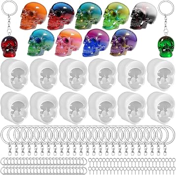 12 PCS Mini Skull Resin Molds, Little Skull Molds 12 Pcs Key Ring Accessory | Epoxy Resin Casting Mold for Home and Halloween Decoration