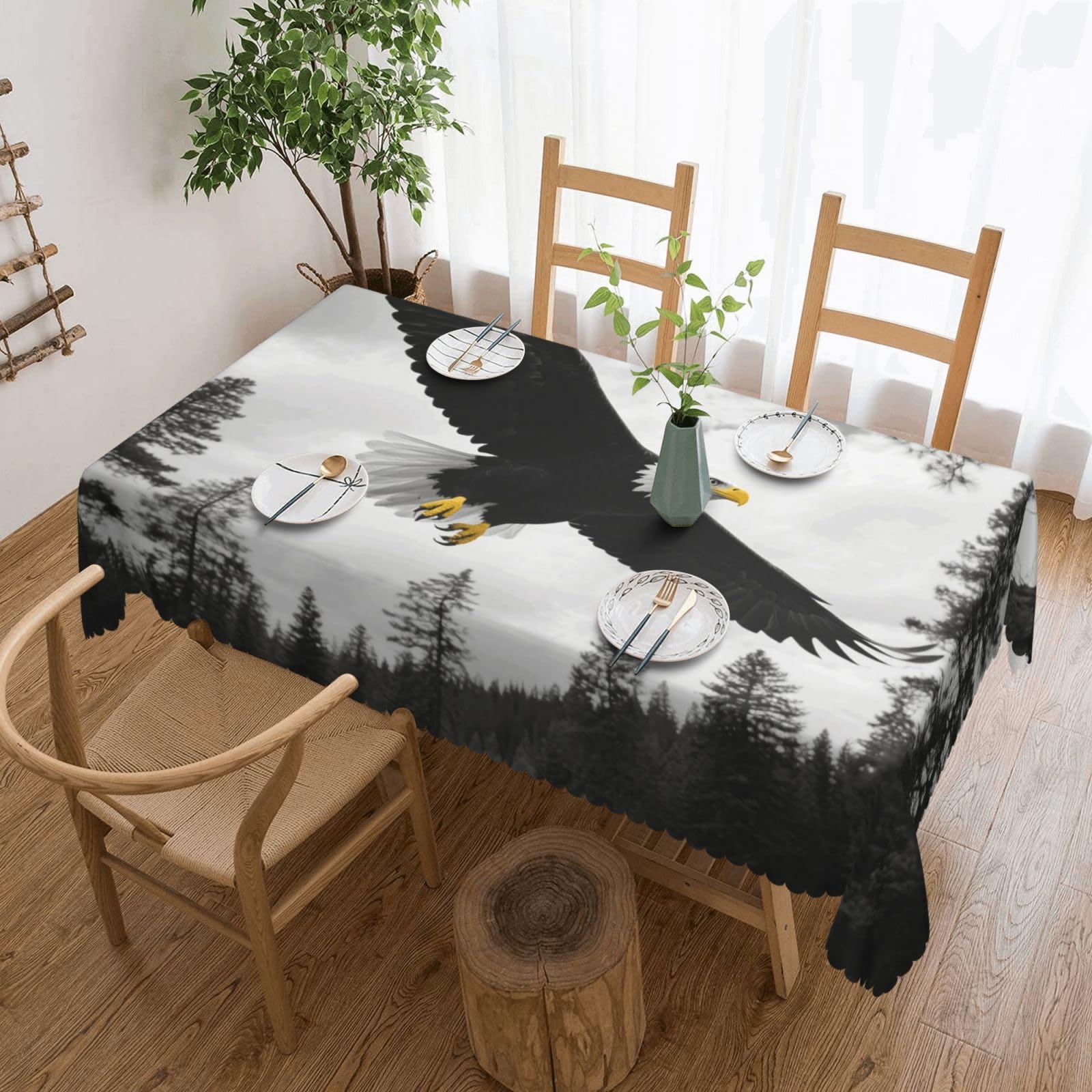 FekiLoot Rectangle Tablecloth 54 X 72 Inch, Classic Stain ‎Resistant Table Cloth Reusable Washable Table Cover Balck Eagle Forest Tabletop Decor for Kitchen Dining Party Indoor Outdoor Use