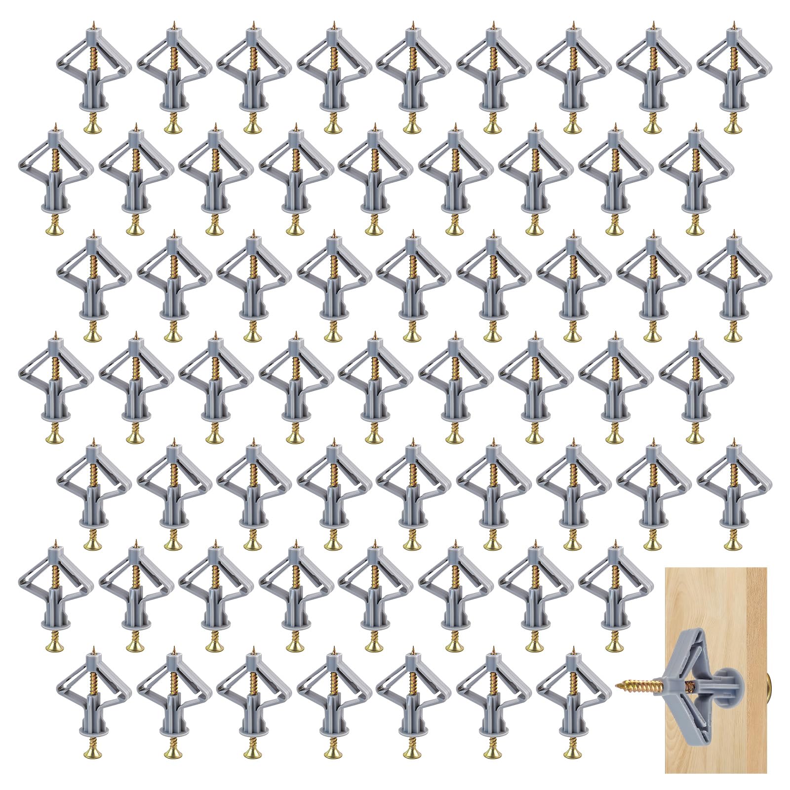 120Pcs Plasterboard Wall Plugs and Screws, Heavy Duty Drywall Anchors Screws with Anti-Rotation Expansion Tube Set, Cavity Wall Fixings Kit for Plasterboard, Drywall Cavity, Ceilings and Shelves