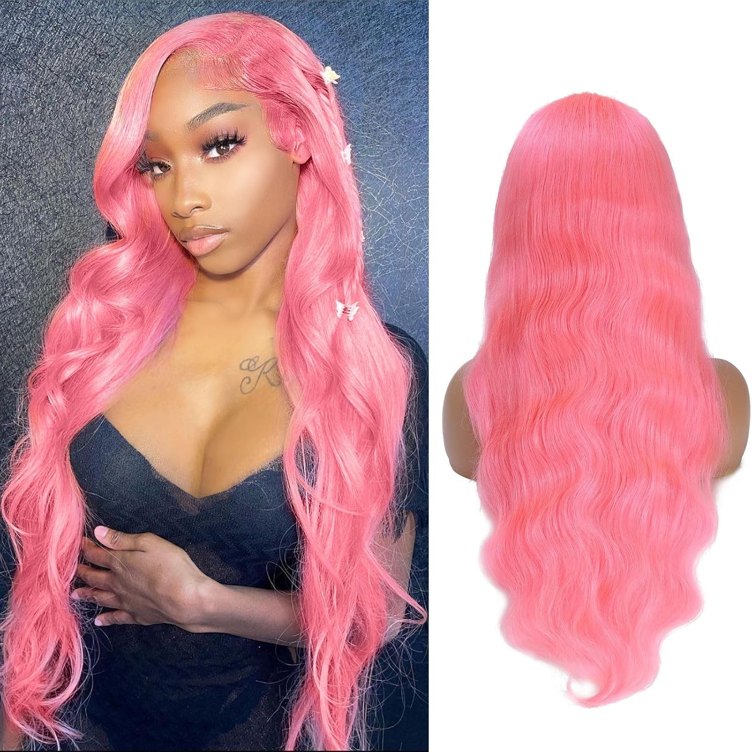Pink Lace Front Wig Human Hair 13x4 Body Wave Pink Wigs