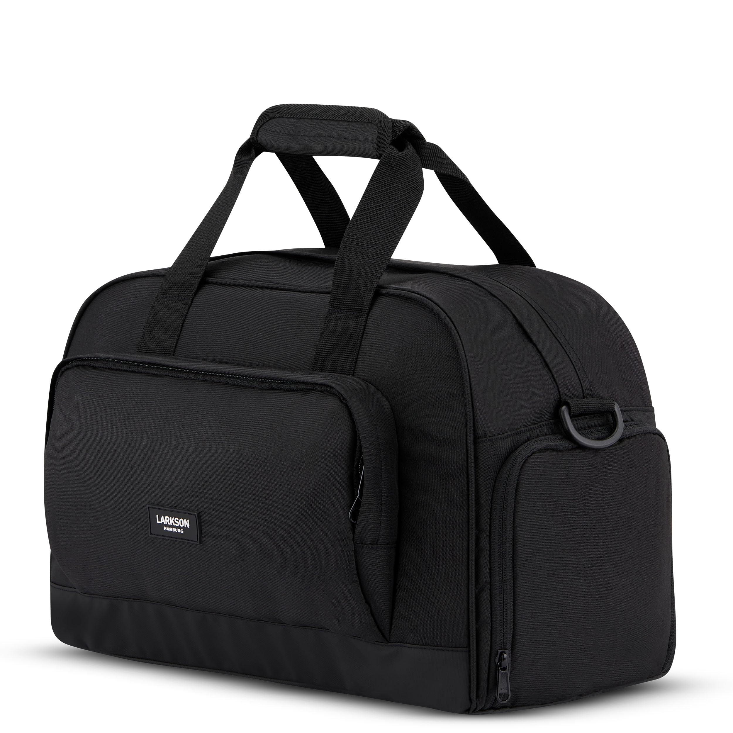 Larkson Holdall Finja Medium stylowa torba podróżna z przegródką na buty, weekendowa, z paskiem na kółkach, PET z recyklingu, wodoodporna, Czarny, Torba podróżna