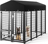 Vista 10 de Perrera para Perros al Aire Libre, Perrera para Perros con Techo y Comederos Giratorios/Puerta para Perros Desmontable Permite Conectar Su Casa