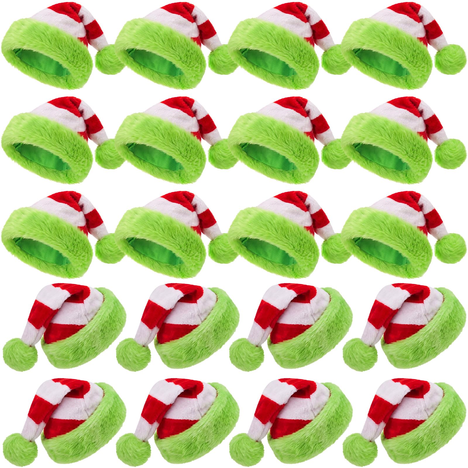 Vicenpal 20 Pcs Santa Hats Bulk for Adults, Red Green White, Stripes