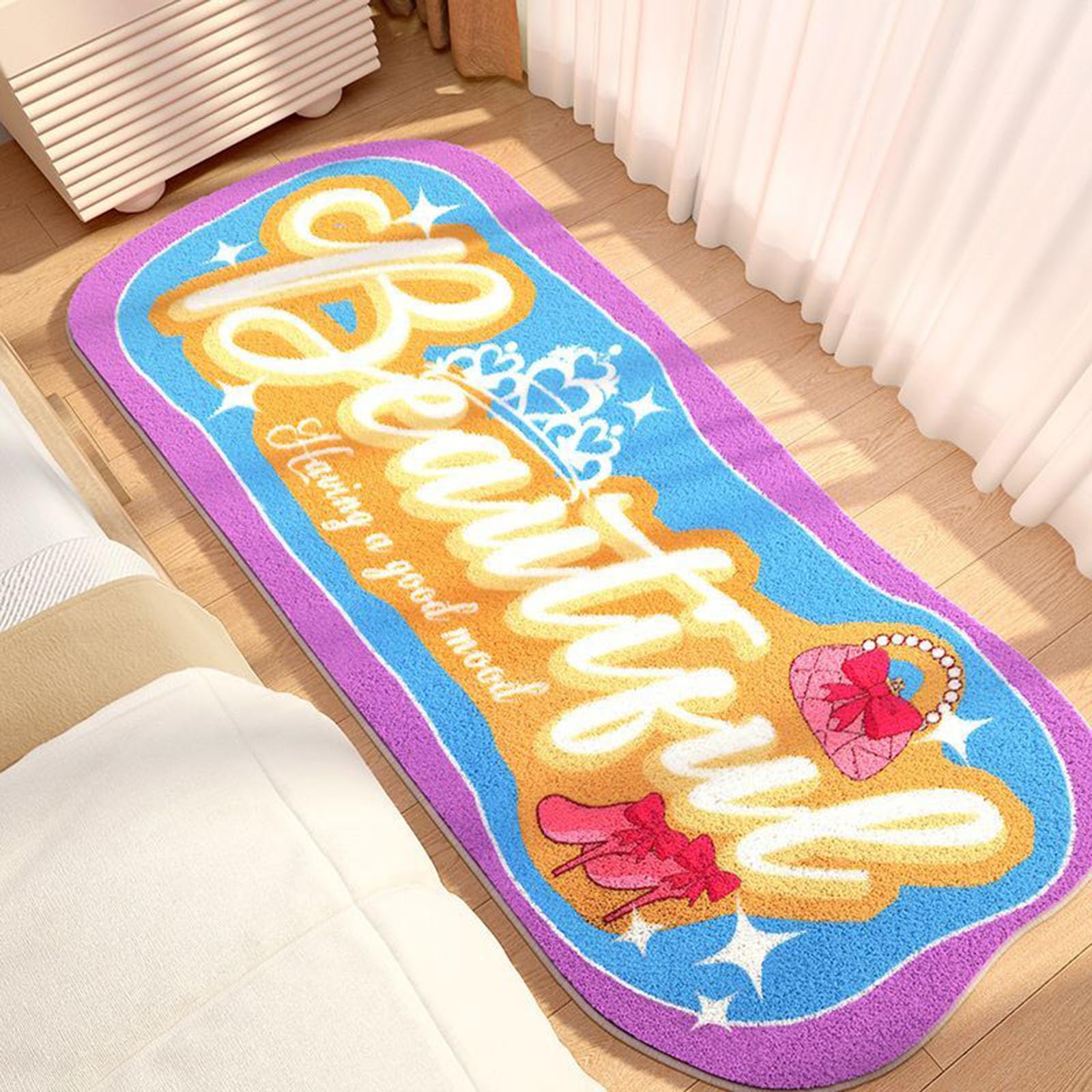 Tapis de bain long rose élégant pour décoration de chambre de fille raffinée