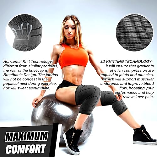 Miniatura 3 de NEENCA Paquete de 2 rodilleras, soporte de compresión de rodilla para dolor de rodilla, correr, entrenamiento, gimnasio, senderismo, artritis, ACL,