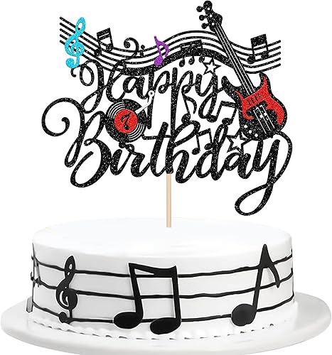 Miniatura 16 de 36 piezas de notas musicales para cupcakes, purpurina negra, símbolo musical retro rock, selecciones de cupcakes, música rock, concierto, tema de