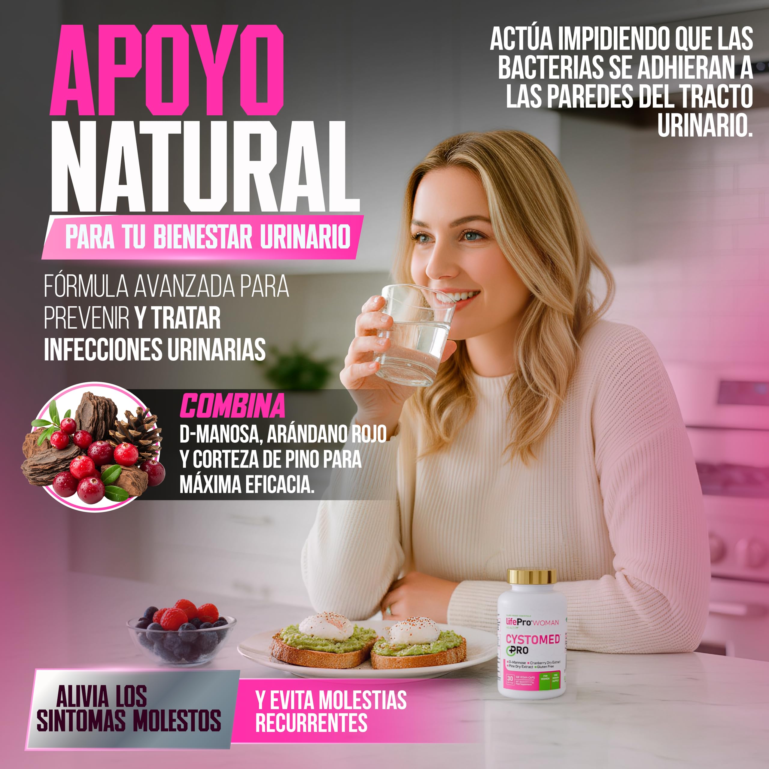 Arandano Rojo Cistitis 5x Potencia EFSA + D Manosa 2000mg + Extracto de Pino – Life Pro Cystomed Triple Acción 120 Caps con 192,5mg PACs Estandarizados – Científicamente (EFSA/PubMed)