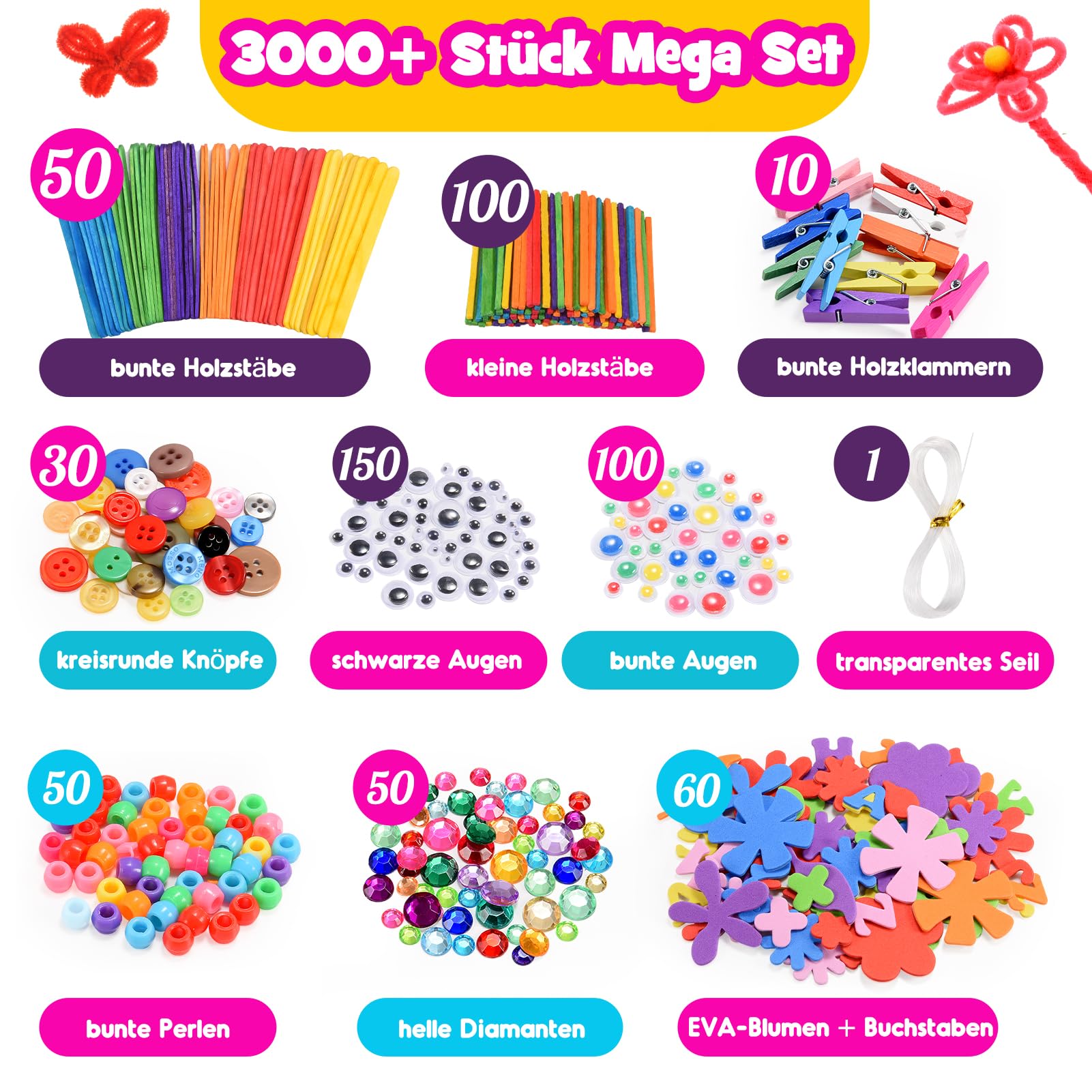 Bastelset Kinder ab 3-12 Jahre, 1800+Stück Spielzeug ab 3-12 Jahre Mädchen Geschenke 3-12 jahre Bastelset Kinder 4-9 Jahre Geschenk Mädchen 4-9 Jahre Geburtstagsgeschenk für Mädchen