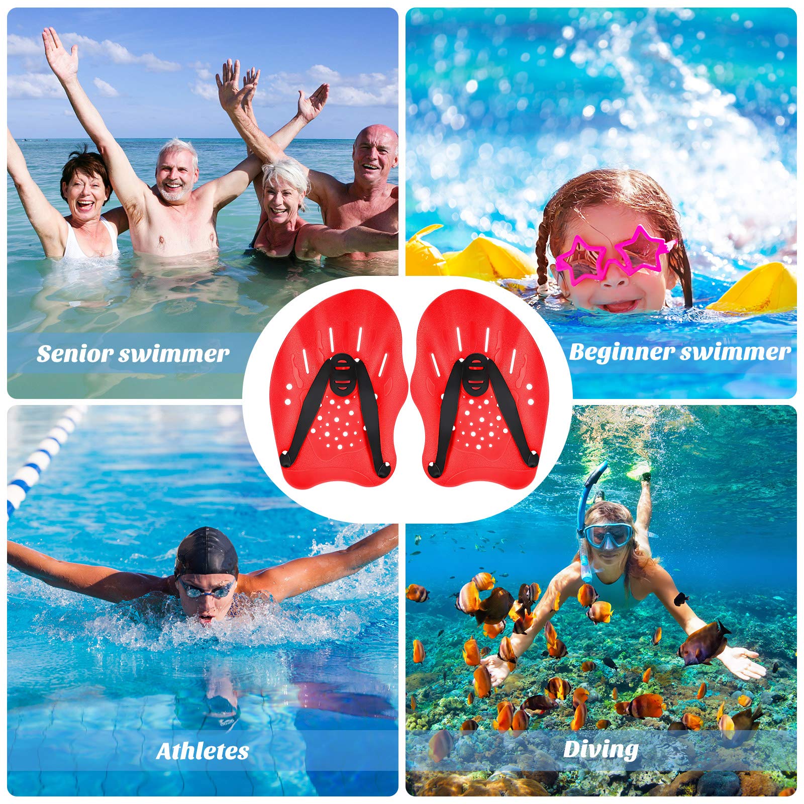 2 Paires De Pagaies De Natation Avec Sangles Réglables – Planches à Main Pour Entraînement – Adultes Et Enfants – Freestyle, Papillon, Brasse