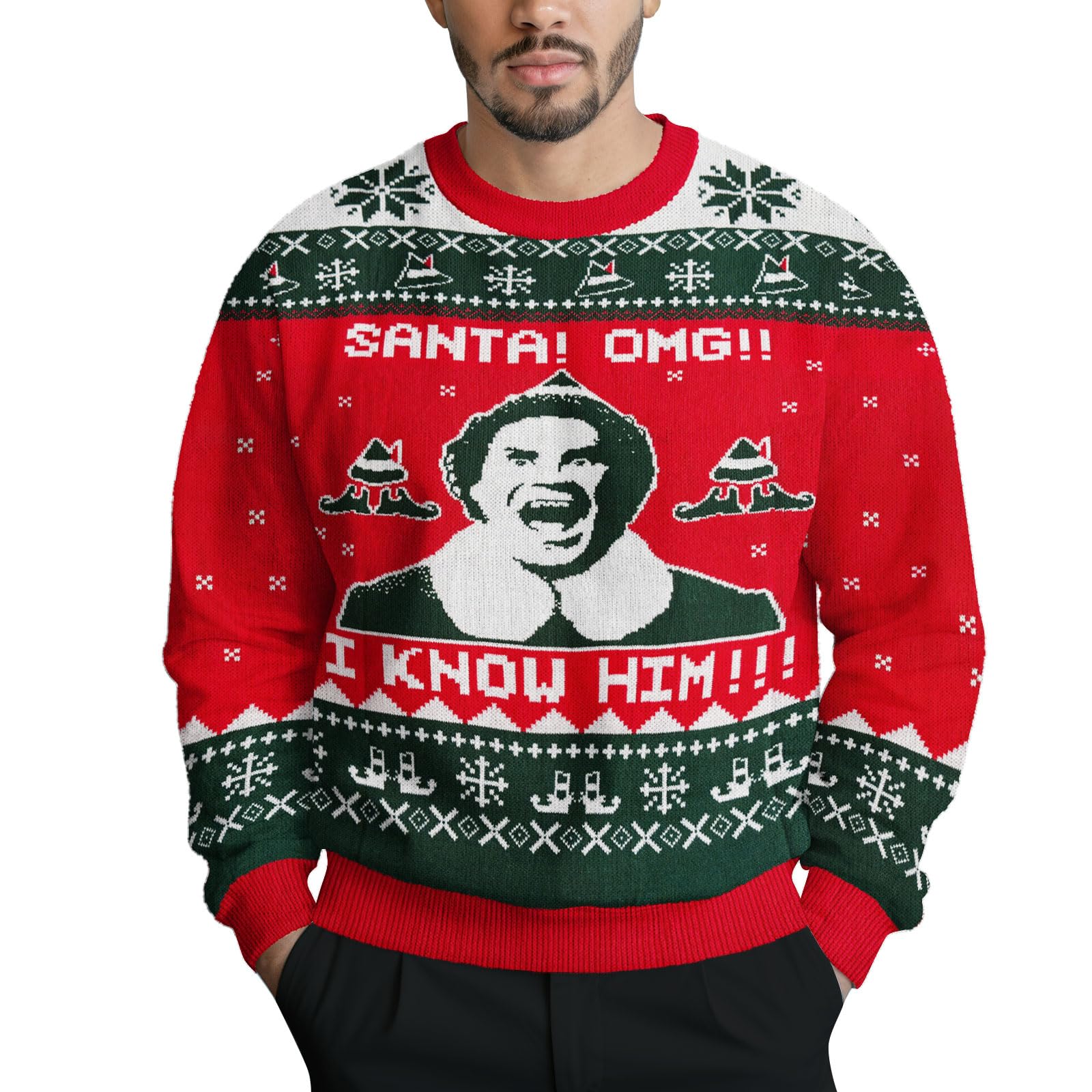 34HD Ugly Xmas Sweater Funny Knit Christmas Sweater for Women Men 2025 Long Sleeve Crewneck Holiday Pullover Unisex