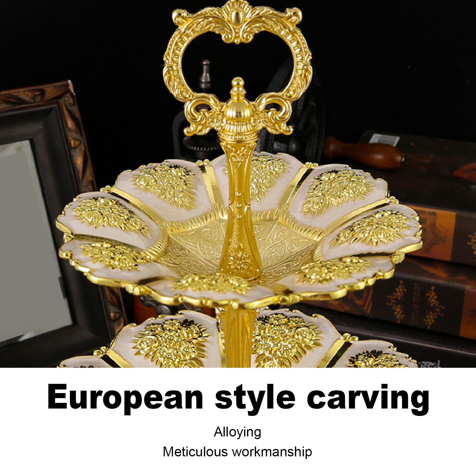 Hidyliu Alzata per Cupcake Elegante Espositore per Torta a 2 Livelli per Feste di Matrimonio in Lega Oro Argento (Oro bianco)