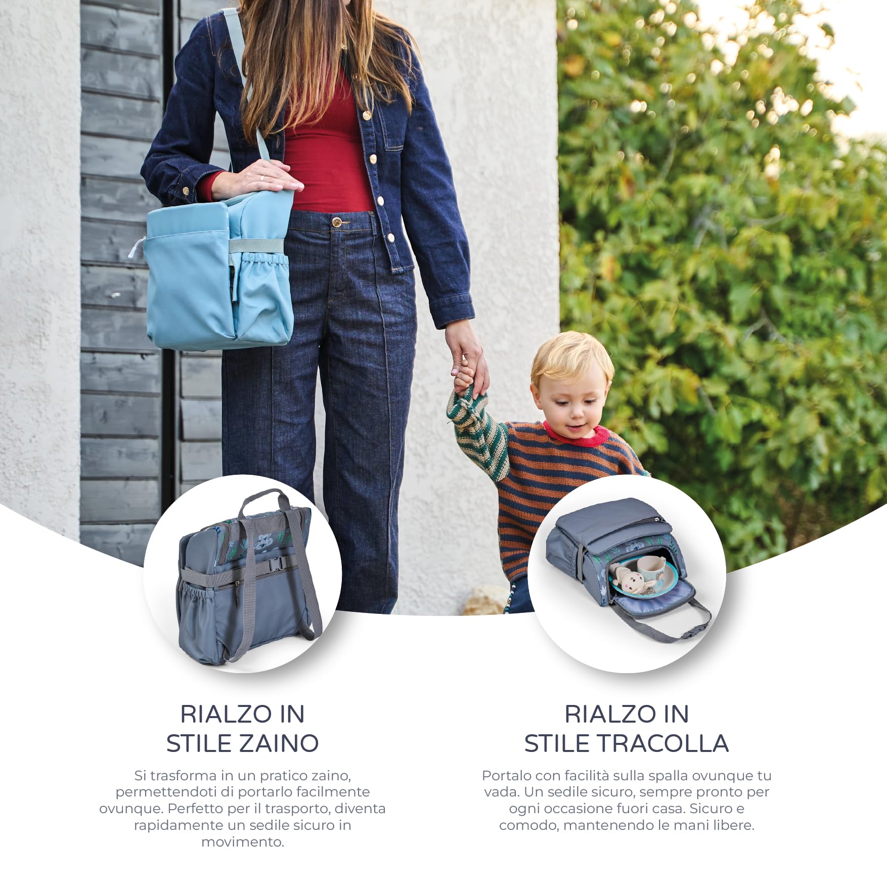 MS BabyWorld Booster Bag Stars Elevador de Viaje 2 en 1 con Arnés de 5 Puntos Mochila Convertible en Bandolera