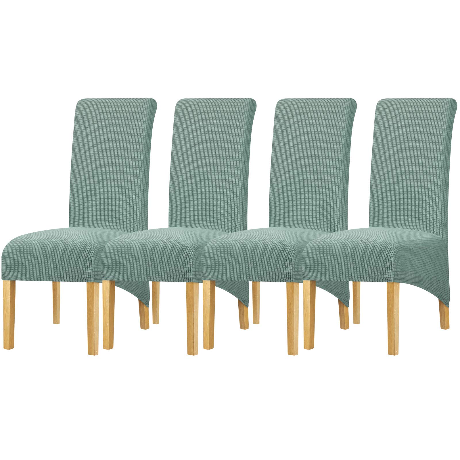 Leorate Large Size Dining Room Hotel Fleece Fabric Stretch Chair Cover Plaid Dining Chair Slipcovers Home Kitchen DecorοΌCyan 4CPSοΌ