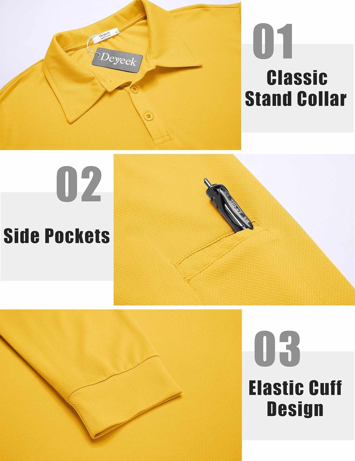 Deyeek Men's Polo Shirts Long Sleeve Golf Polo Shirts for Men Quick Dry UPF 50+ Sun Protection Polos Casual Collared Shirts - Image 3
