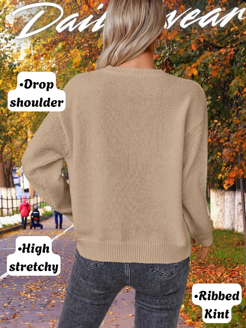 Vintage Cable Knit Sweater Women, Crew Neck Long Sleeve Chunky Sweaters, Loose Pullover Jumper Top Casual Fall Outfit - Image 4