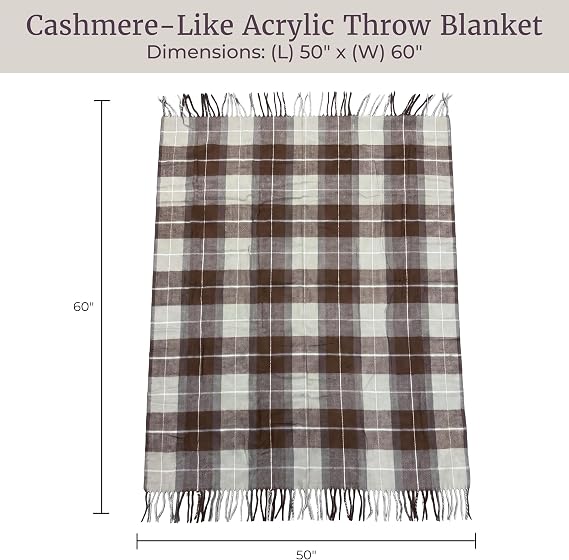 Lavish Home Throw Blanket, Brown Plaid, 50 x 60