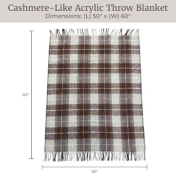 Lavish Home Throw Blanket, Brown Plaid, 50 x 60