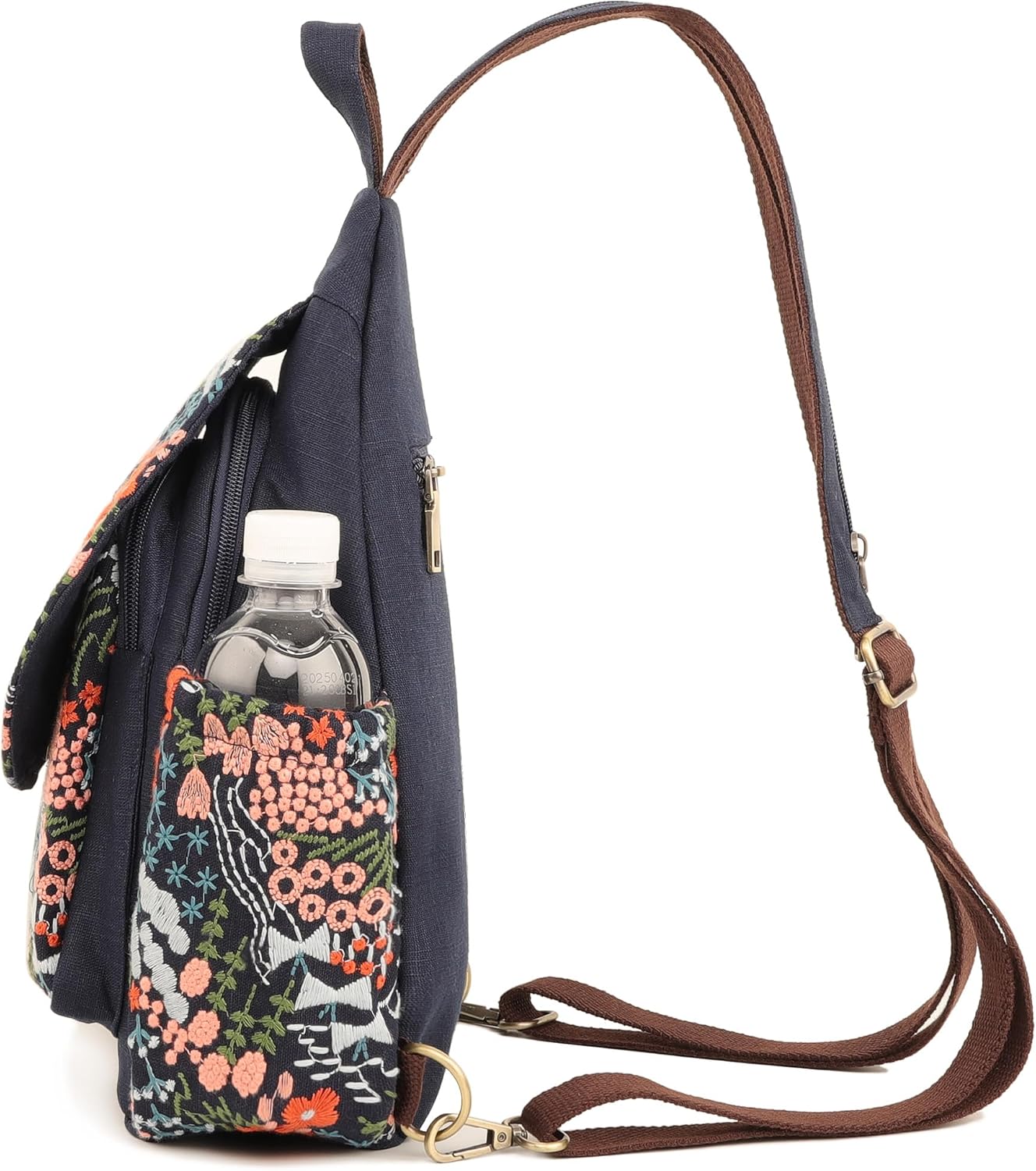 SILKAREA Canvas Sling Backpack Purse for Women Embroidered Flowers Travel Backpack Crossbody Bag Shoulder Bag (Embroidered B) - Image 6