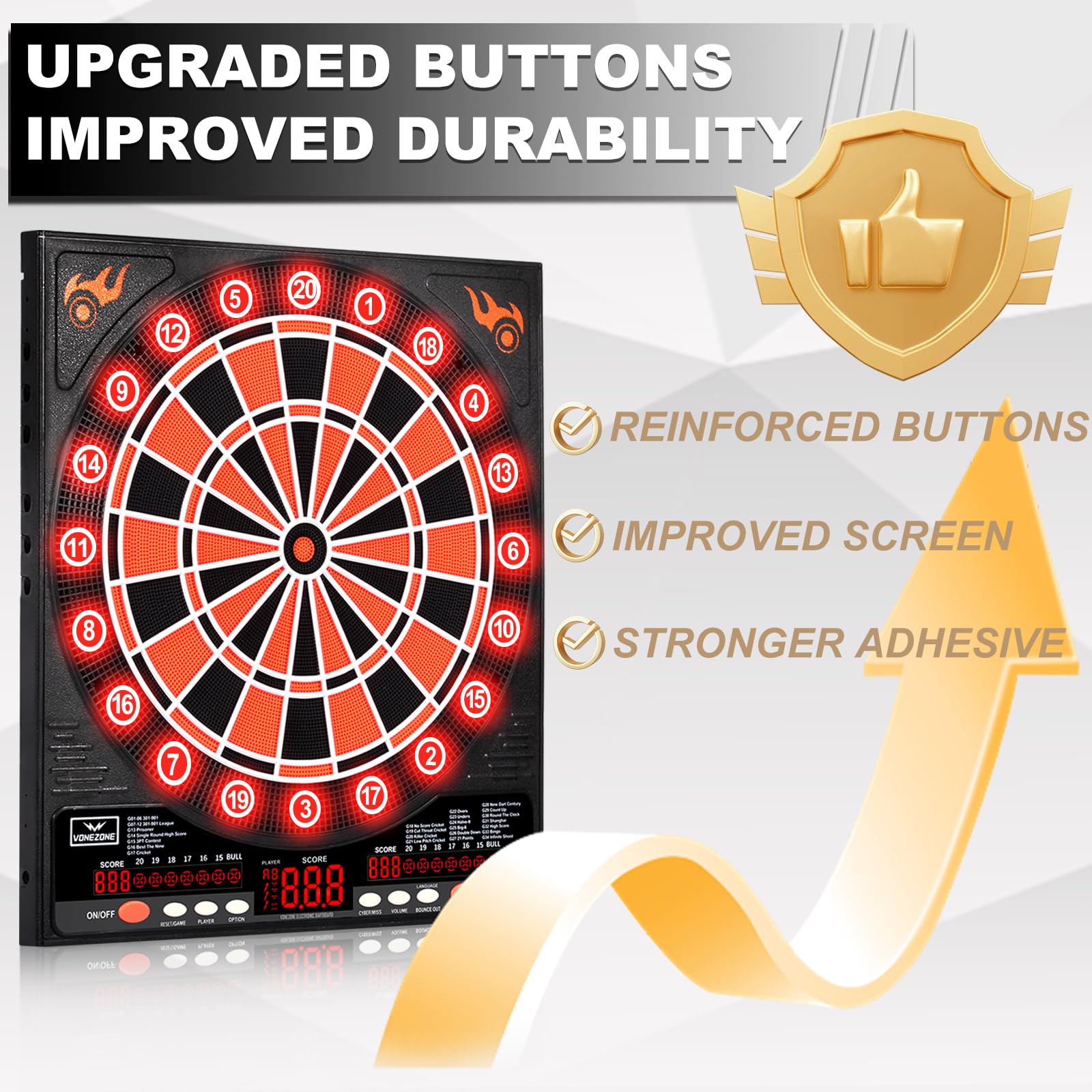 Elektronische Dartscheibe, 12 Darts Weiche Spitze, Digitale Dartscheibe für Erwachsene, 34 Spiele 355 Varianten Auto Scoring, LED Verbesserte Beleuchtete Display Wandhalterung für Home Bar Party