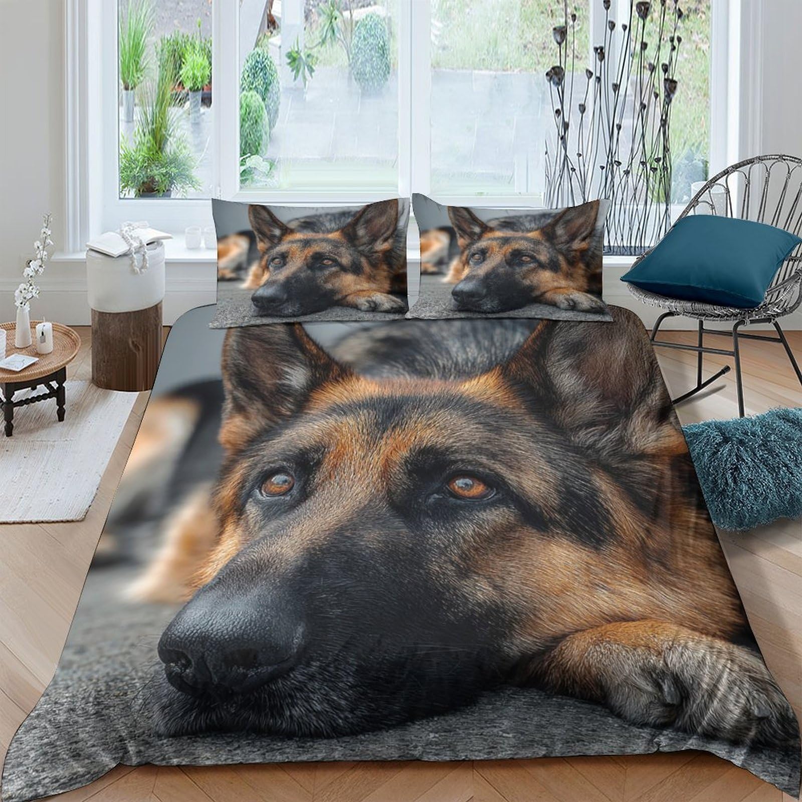 Ctjqhvkz Style-9 3D Printed German Shepherd Fitted Sheet Microfiber Soft Dog Pattern Mattress Cover Bedroom Decor Easy Care Single（135X200cm）