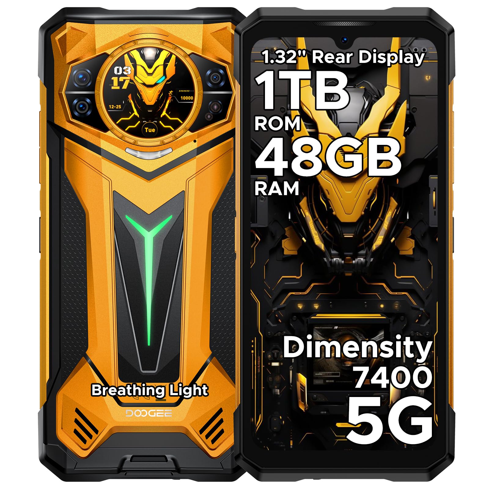 DOOGEE S200 Ultra Rugged Phone Unlocked, 5G Android 15 with 1.32" Secondary Display, 48GB+1TB Storage, 11000mAh, 66W Fast Charge, AI Quad Camera 100MP+32MP, 6.72" Rugged Smartphone Dual SIM/