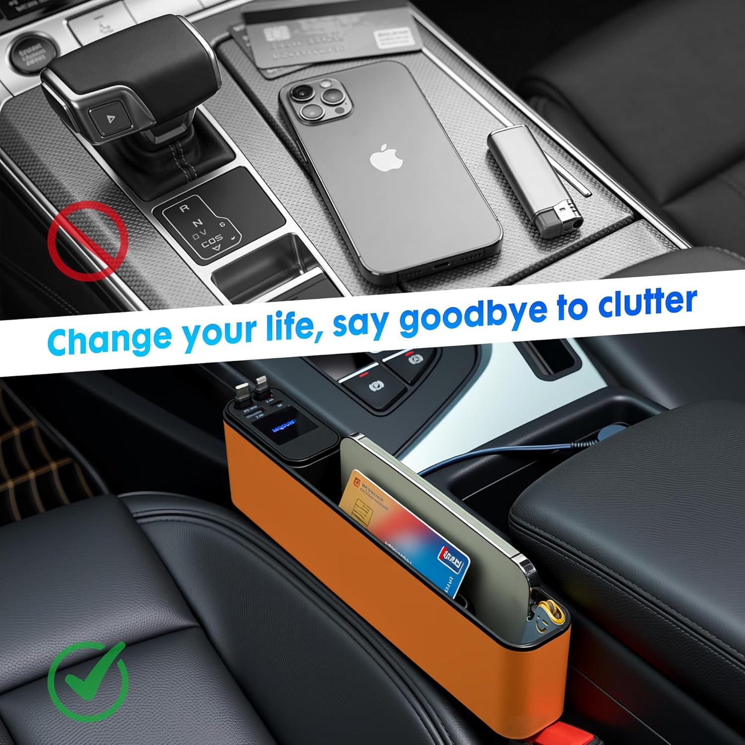 MQOUNY Car Seat Gap Filler with Retractable Car Charger, 36W Cars Adapter USB C Fast Charger for iPhone 17 Pro Max 16 14 13, Multifunctional Seat Side Gap Filler,Car Accessories Birthday Gifts