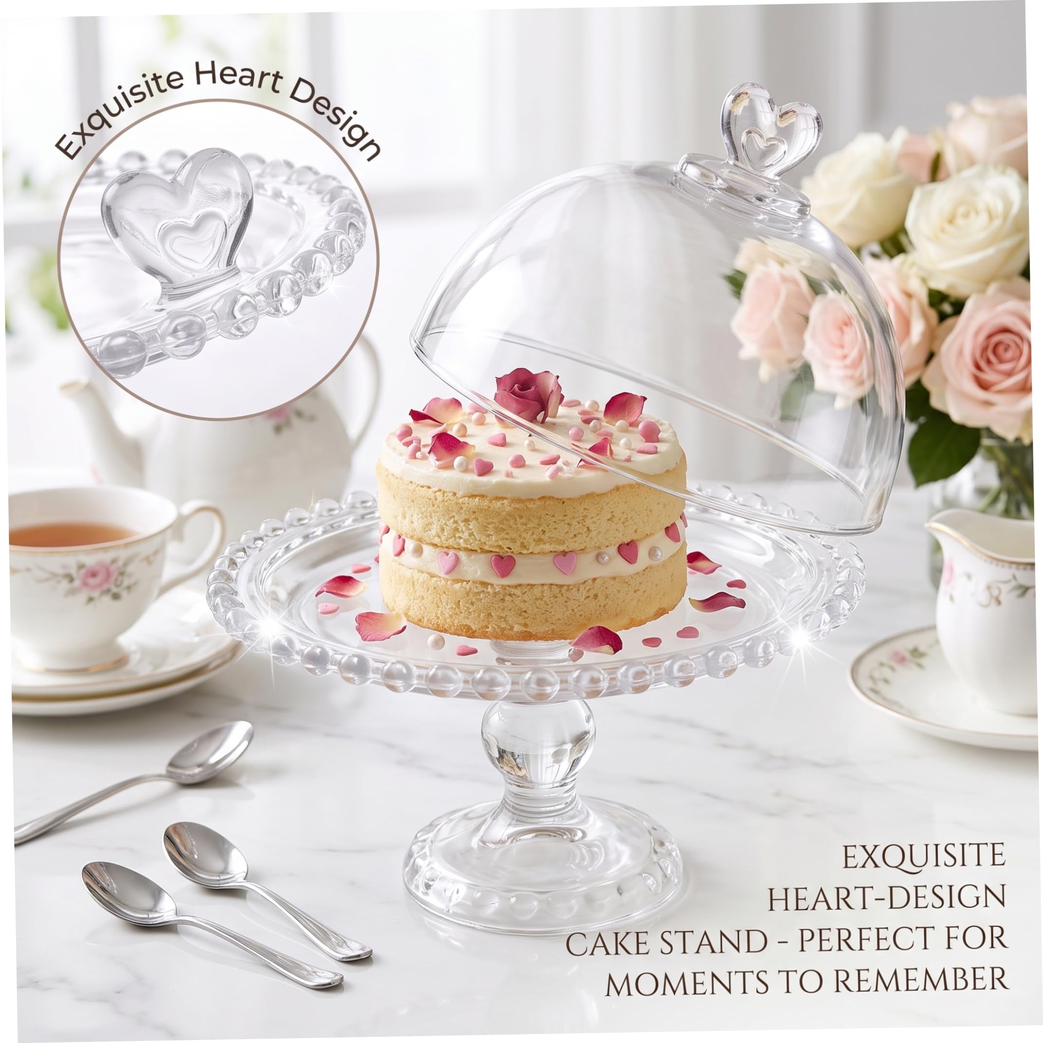 Soporte para tartas con cúpula de cristal en forma de corazón para bodas