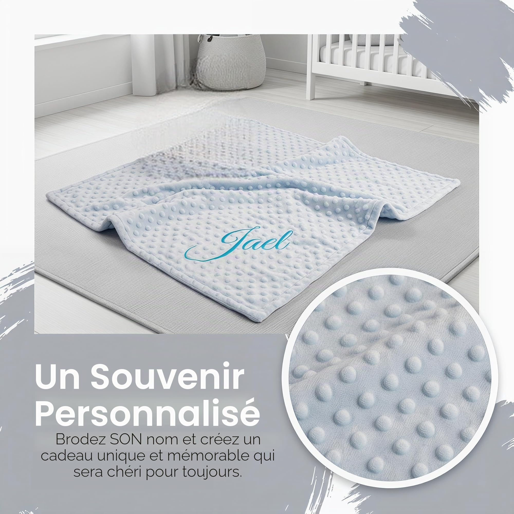variouss Couverture Bébé Personnalisée + Dou-Dou avec Nom Brodé pour Baptême, Nouveau Né, Baby Shower.