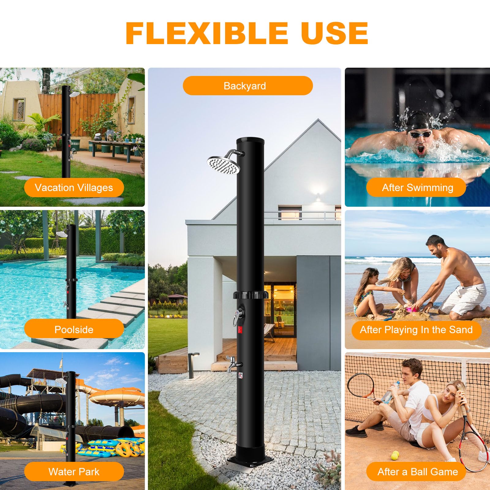 Douche Solaire 40L - Douche de Jardin Solaire Chaude avec Robinet et Pommeau de Douche à Effet Pluie, Température Réglable Jusqu'à 60°C, Douche Solaire Exterieure Idéal pour Piscine Plage Jardin
